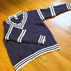 Oversized Distressed V-neck Sweater